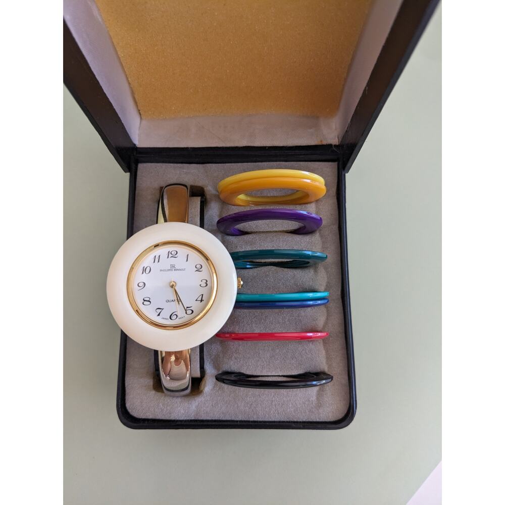 Vintage Philippe Renault Gold Tone Watch Interchangeable Bezel 6.25in Working